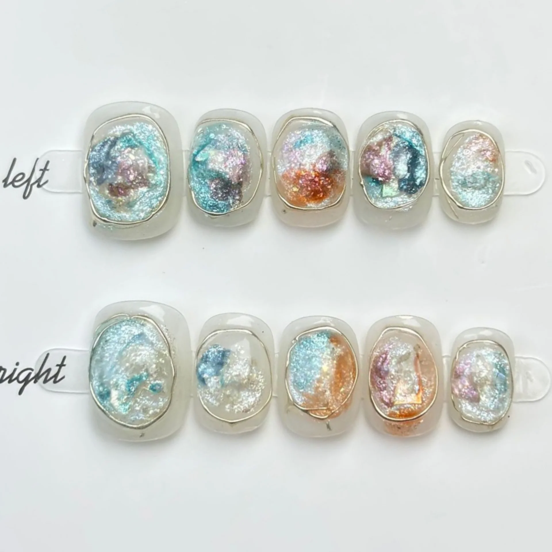 (b17-m) Set De 10 Uñas Postizas Hechas A Mano Con Diseños Cortos Cuadrados Y Redondos En Forma De Flor.