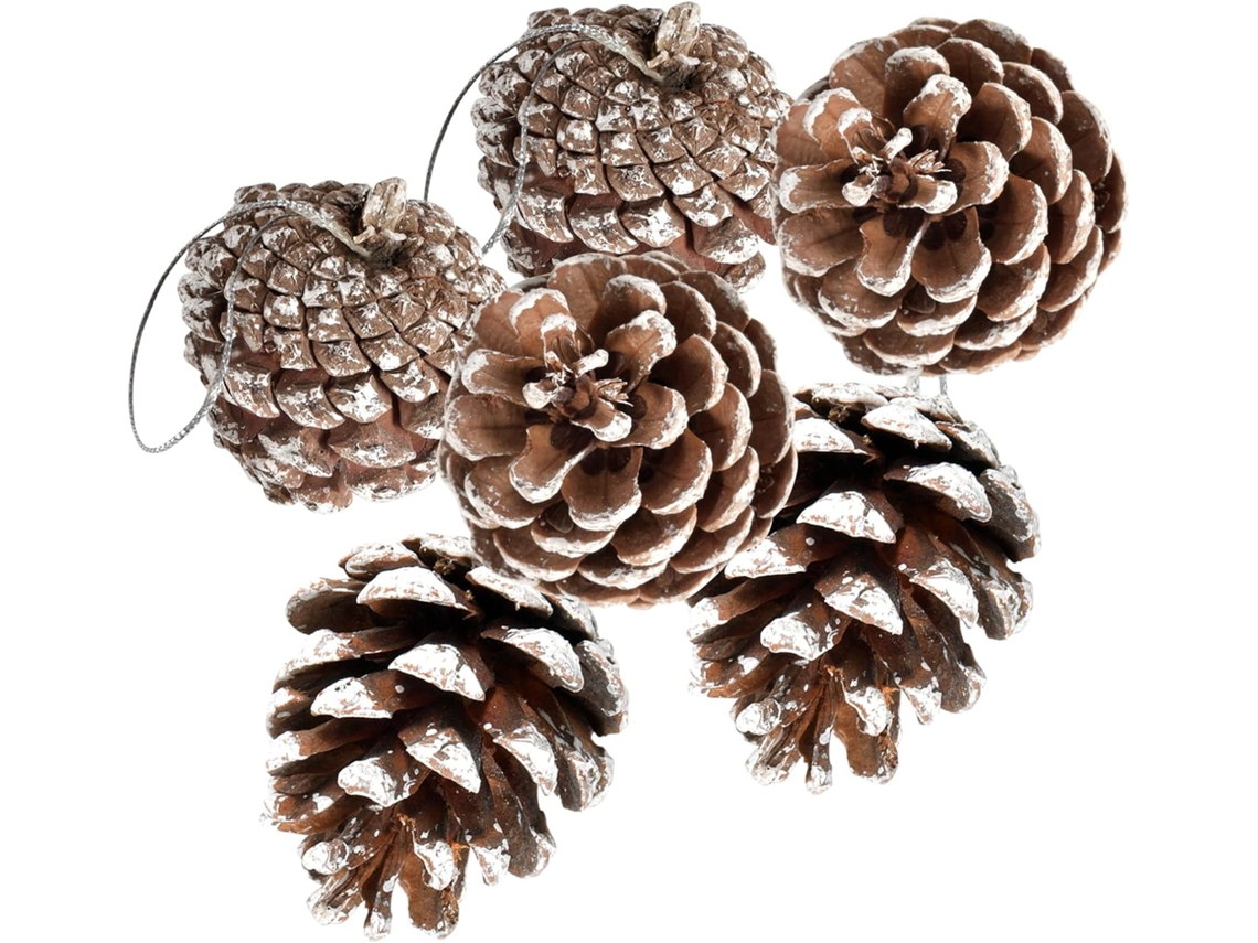 24 Adornos Navideños de Piñas Naturales – Piñas con forma de copo de nieve con cuerda para decorar el árbol de Navidad y el hogar