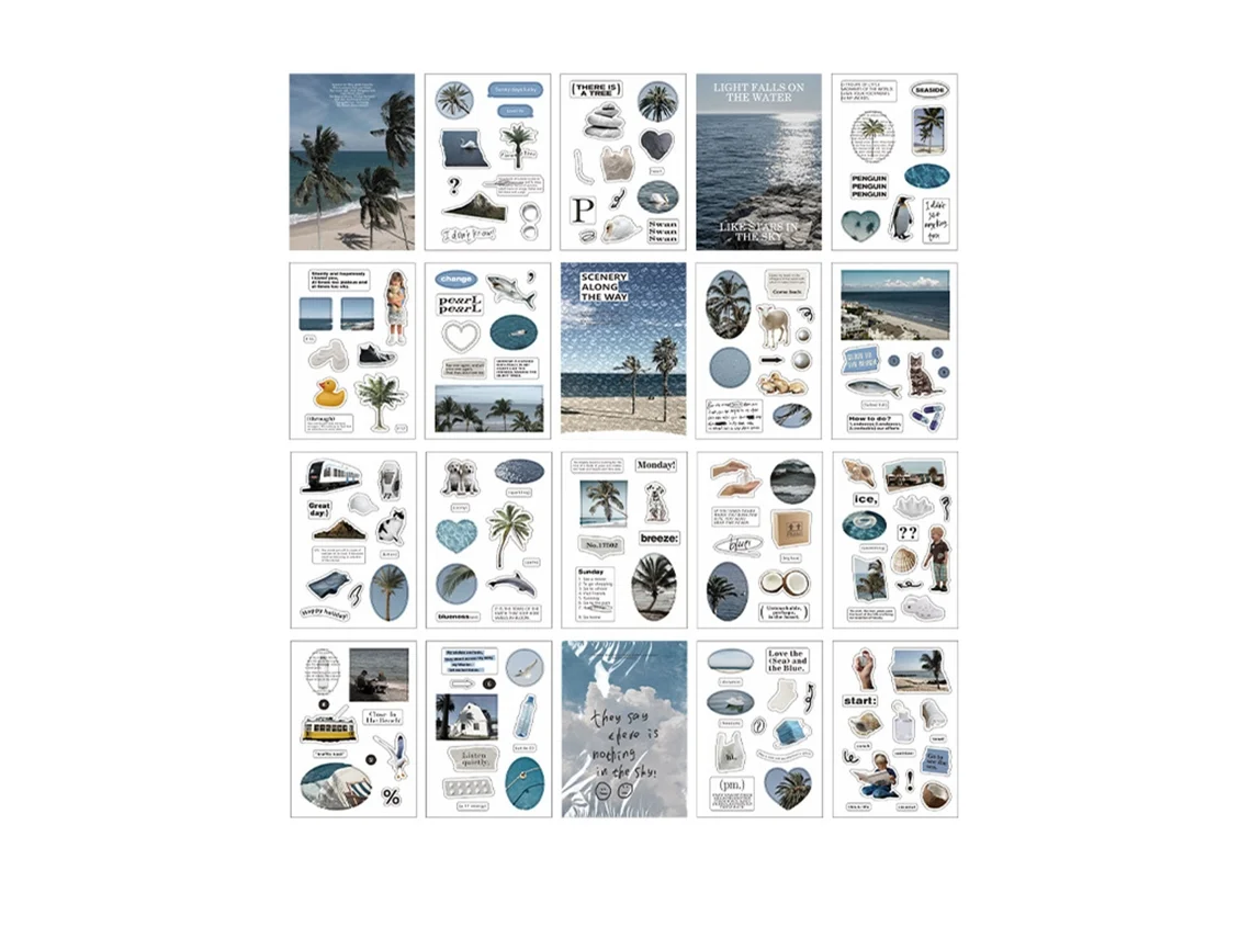 20 hojas de pegatinas decorativas manuales con temática de moda, pegatinas decorativas personalizadas, suministros para scrapbooking costero