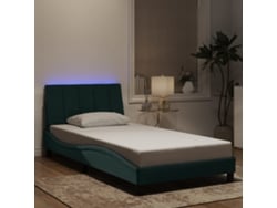Estructura De Cama Luces Led Terciopelo Verde Oscuro 100x200 Cm