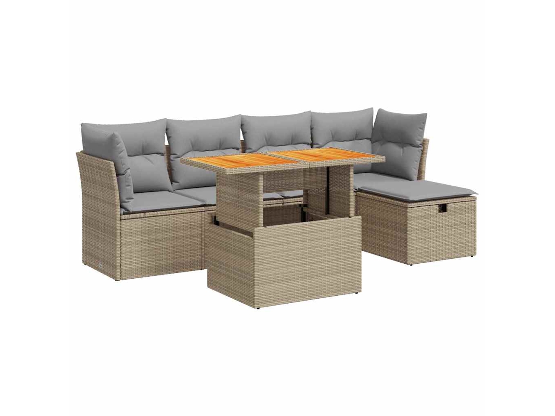 Conjunto 6 De Sofás Para Jardín VIDAXL Beige Poli Ratán(100 x 55 x 73 cm)
