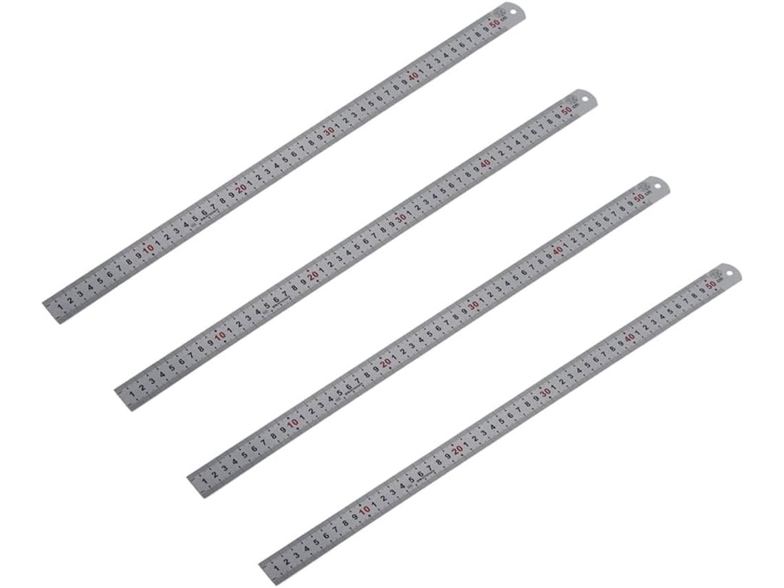 Regla Recta De Acero Inoxidable Con Doble Escala Lateral 4x, Herramienta De Medición De 50 Cm.