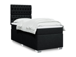 Cama box spring con colchón tela negro 90x190 cm