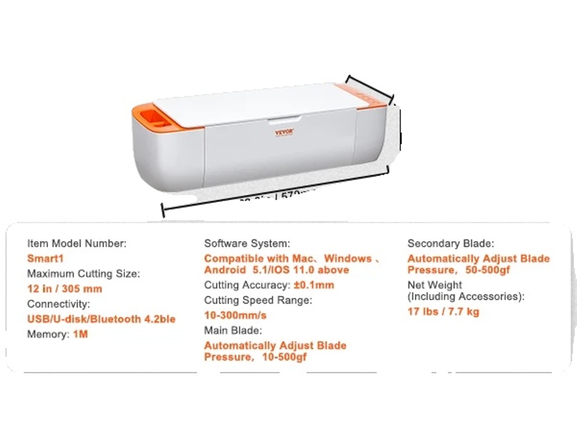 Máquina de corte de vinilo, velocidad ajustable, compatible con múltiples materiales, color naranja y blanco OEM