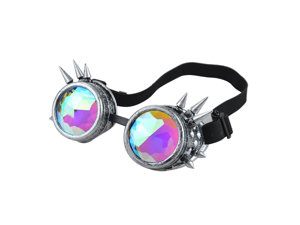 Gafas protectoras para mujer con lentes de cristal arcoíris estilo steampunk, con efecto prisma y caleidoscopio.
