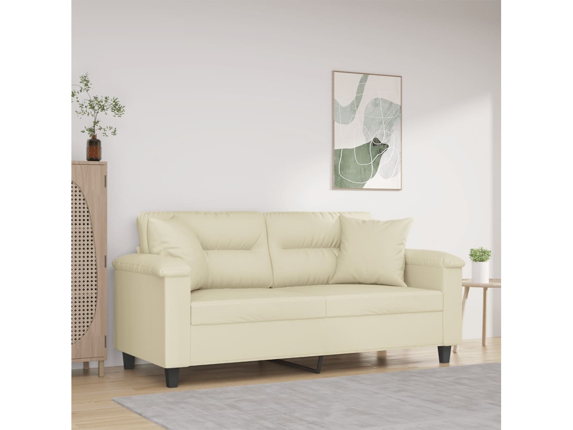 Sofá De 2 Plazas | Sofá De Salón | Sofá De Descanso Con Cojines Cuero Sintético Color Crema 140 Cm Wsd306093