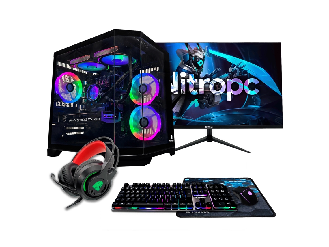 Ordenador Gaming Nitropc Pack Gold Negro – i5-12400F, RTX 3050 8GB, 16GB DDR4, 1TB M2, Win11 Pro, Accesorios + monitor 24" FHD 165Hz IPS