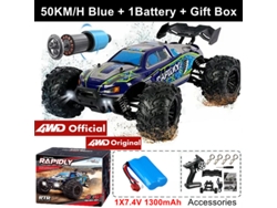 Coche todoterreno teledirigido 4x4, alta velocidad (50/80 km/h), sin escobillas, juguete para adultos y niños, color azul. Aeuzwr