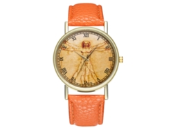Reloj De Pulsera Analógico De Cuarzo Con Esfera Redonda Para Hombre Y Mujer - Naranja