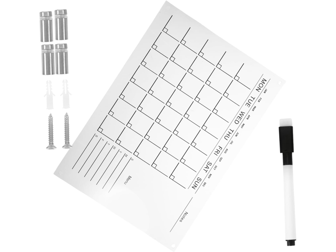 Tablero De Mensajes De Pared Con Calendario De Acrílico Transparente Borrable (1 Juego)
