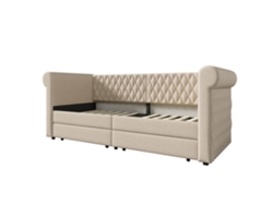 Sofá cama con 2 cajones en tejido de lino - 90x200 cm - Con somier - Beige