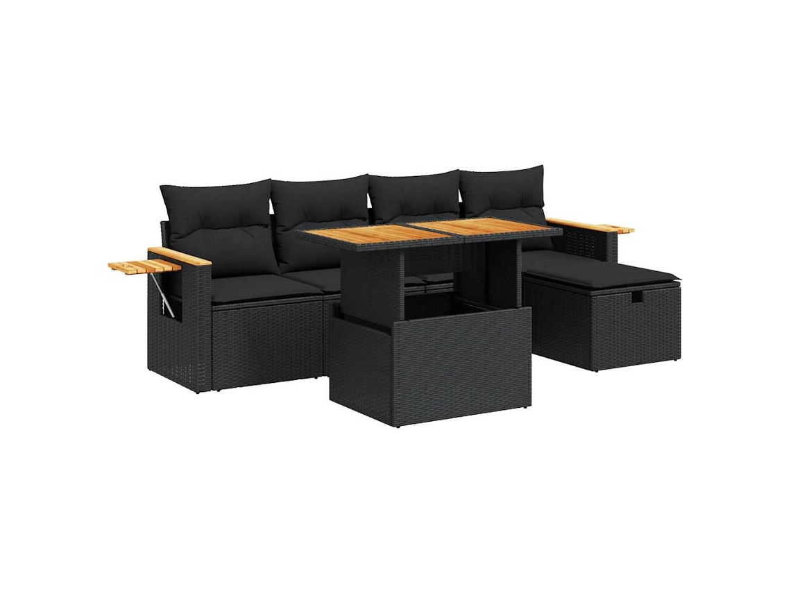Conjunto 6 De Sofá De Jardín VIDAXL Negro Poli Ratán
