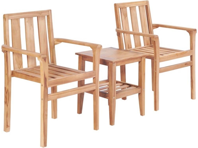 Conjunto 3 de mesa y sillas de jardín VIDAXL madera de teca maciza