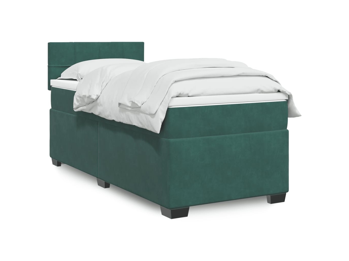 Cama Box Spring Con Colchón Terciopelo Verde Oscuro 80x200 Cm