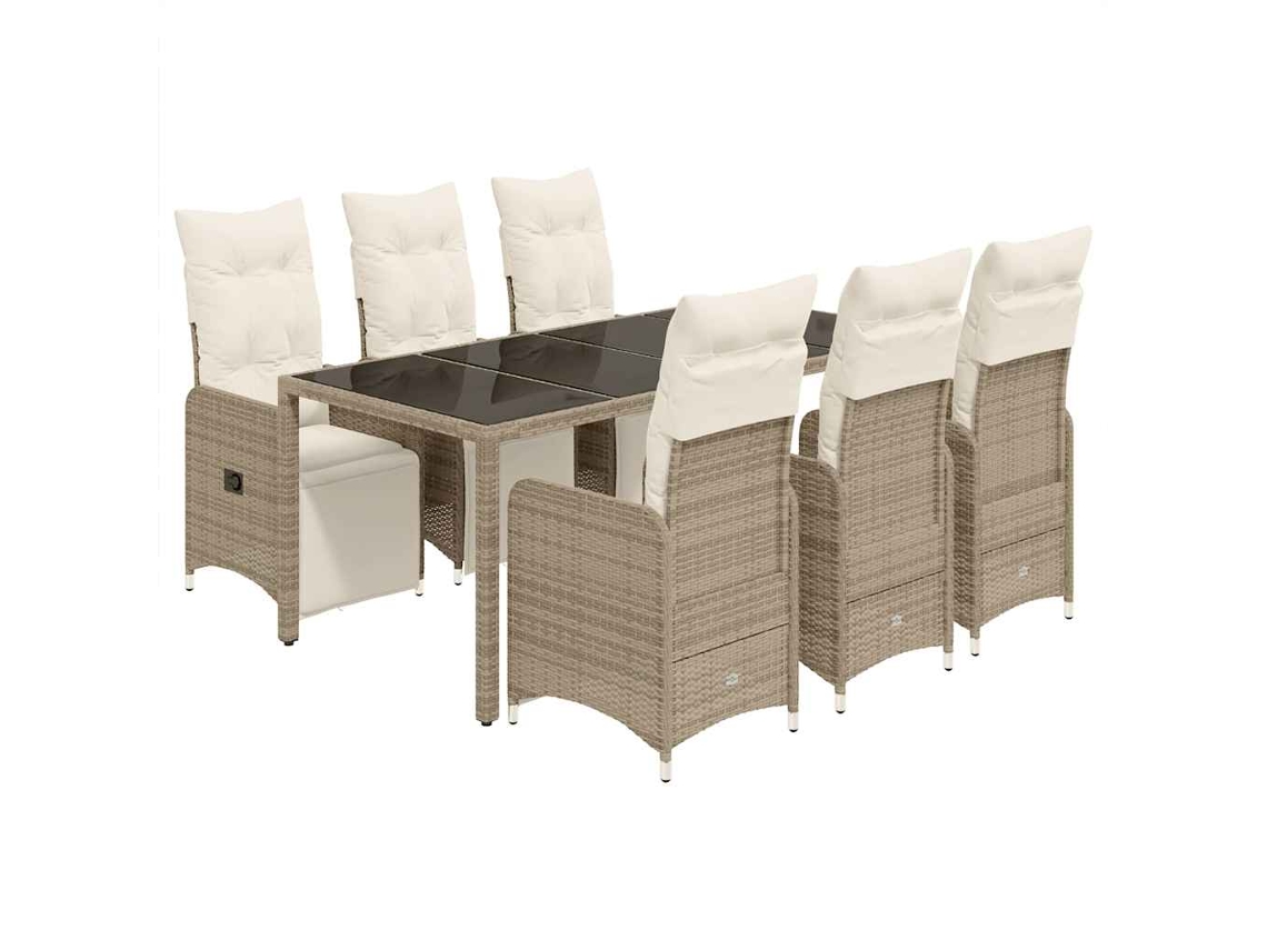Maison Exclusive - Set De Mesa Y Sillas Jardín 7 Pzas Con Cojines Ratán Pe Marrón