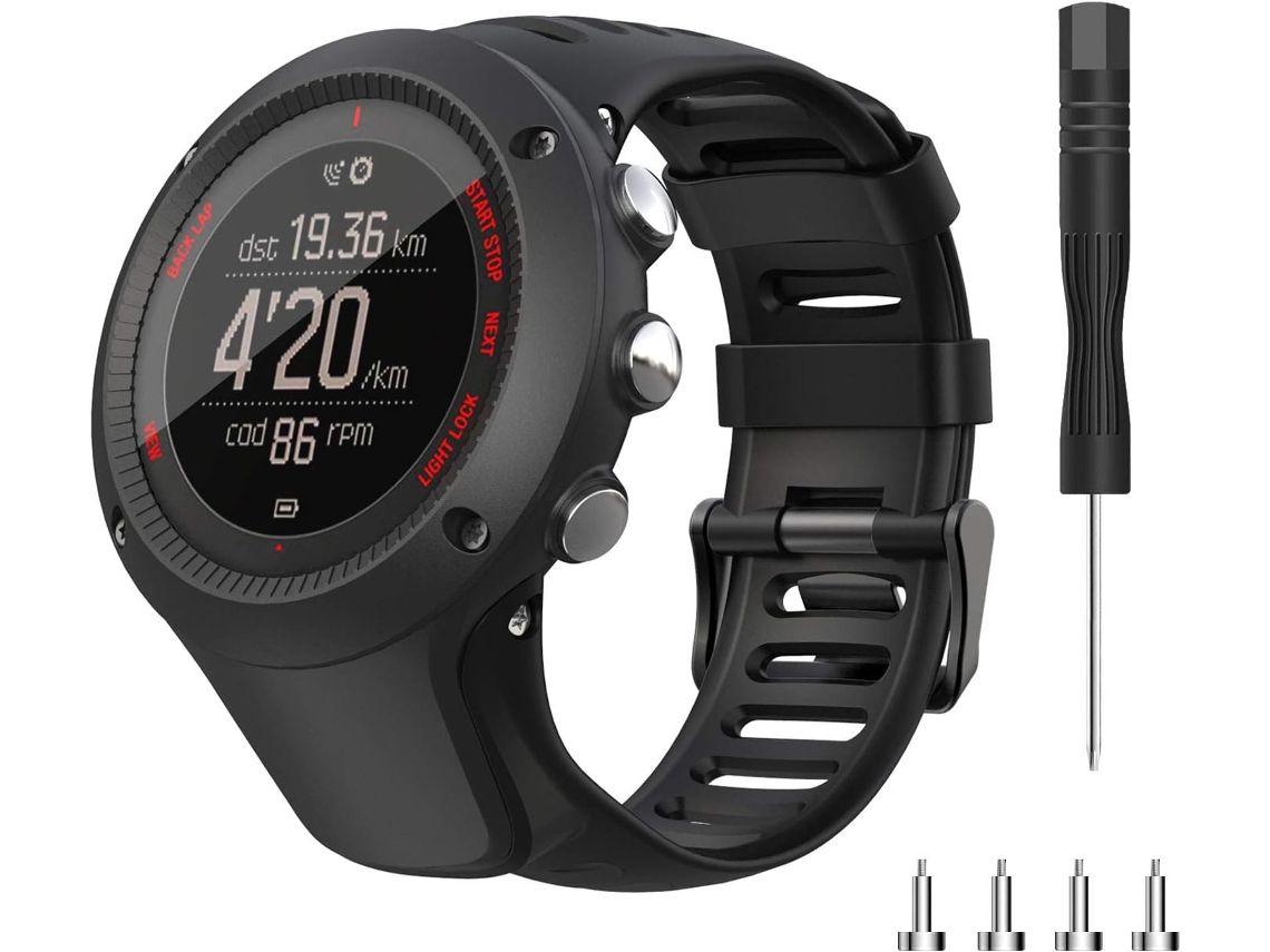 Correa de silicona para Suunto Ambit 1/2/2s/2r/3p/3s/3r de 24 mm, color negro.
