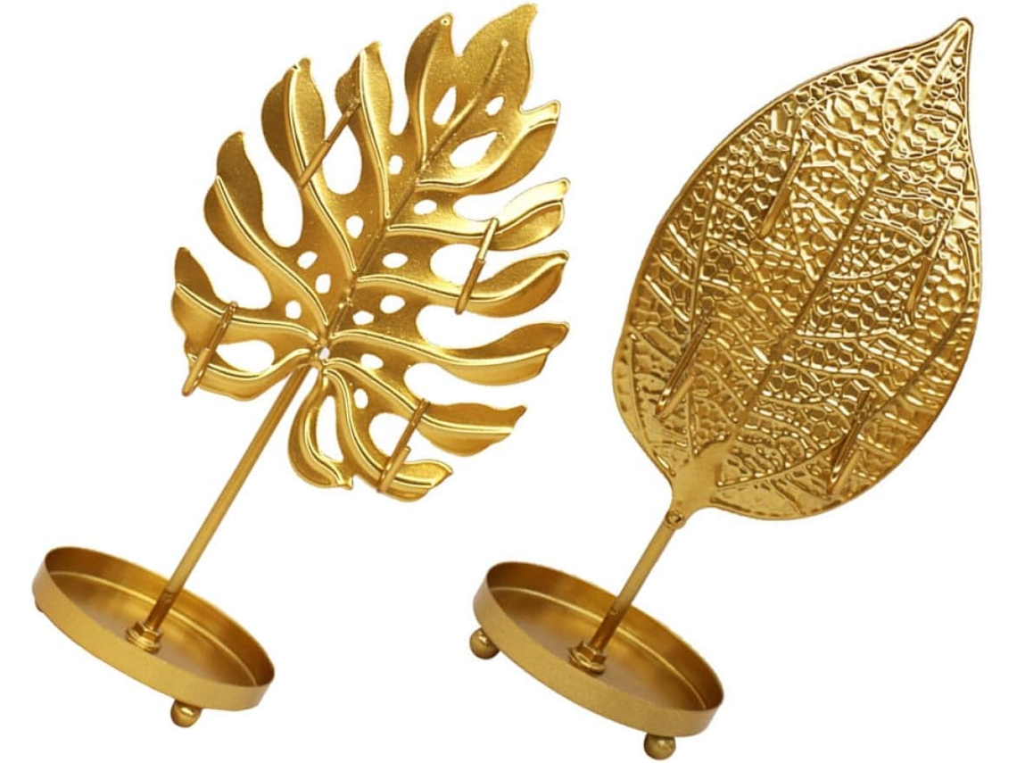 Elegante Organizador Collares Dorados 2 Piezas Forma Guardar Exhibir Joyas Tiendas Escaparates Hoja
