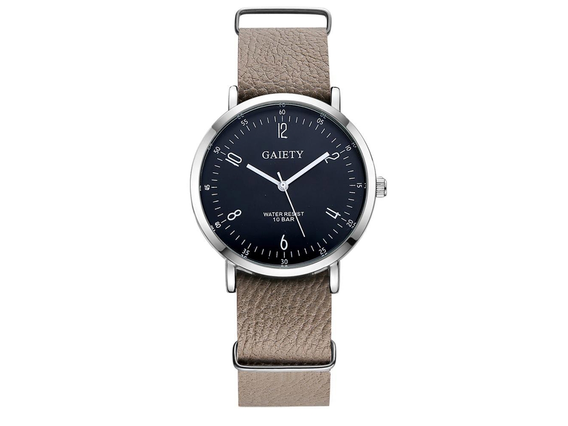 Reloj analógico de cuarzo para hombre con correa de PU, reloj de pulsera clásico de negocios Gaiety (gris)