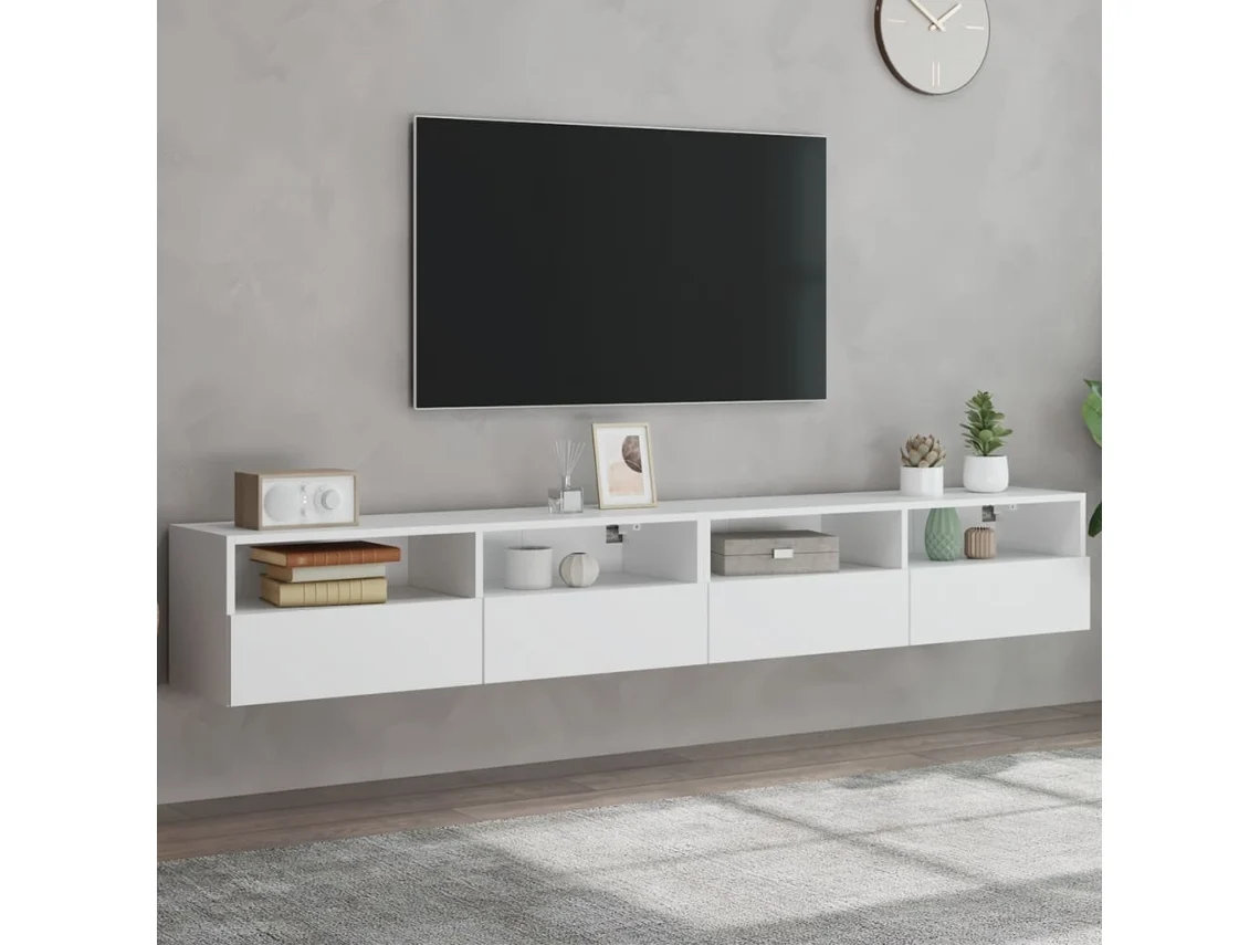 Muebles De Pared Tv 2 Uds Madera Ingeniería Blanco 100x30x30 Cm