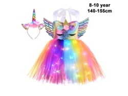 Ats-disfraz Led Para Niña Vestido Arcoíris Con Lentejuelas Alas Y Diadema Para Fiestas Cumpleaños Disfraces Cosplay 10t 140-155cm