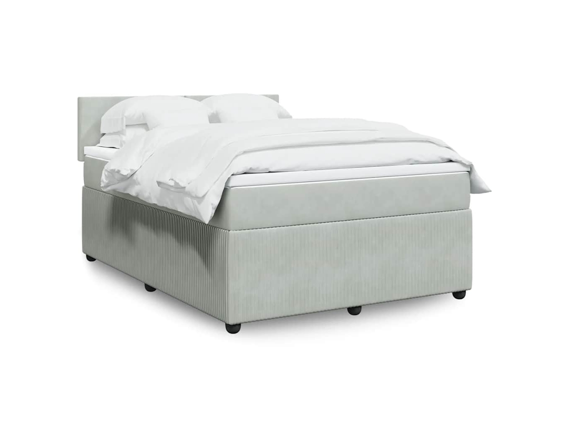 Cama Box Spring Con Colchón Terciopelo Gris Claro 140x200 Cm