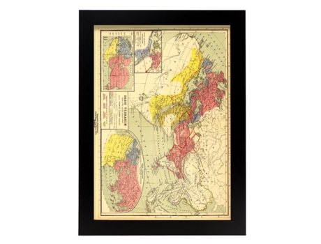 NACNIC Pósters Geográficos En Estilo Vintage Mapamundi De 1903 Ilustraciones De Antiguos Mapamundis En Tonos Sepia Tamaño A4, Con Marco Color Mader...