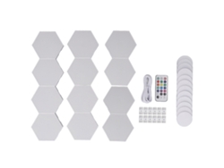 Conjunto de 12 luminárias de parede LED hexagonais inteligentes com controle por toque e remoto, design geométrico modular RGB com USB.