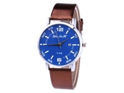 Reloj De Pulsera Para Hombre De Cuero Pu Moda Dial Redondo Analógico De Cuarzo Café