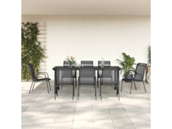 Juego de comedor de jardín de 9 piezas, acero y textileno negro, Dkd Home Decor