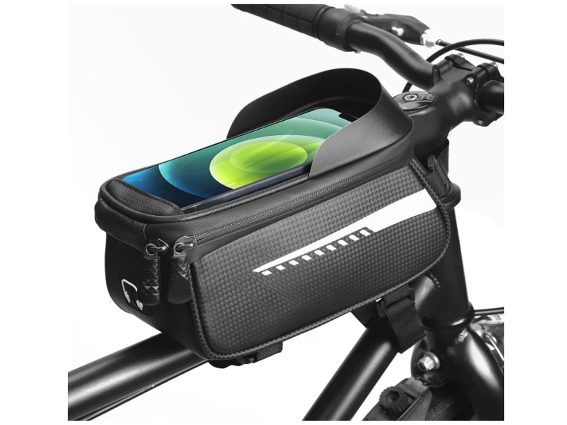 Bolsa de bicicleta impermeable para el tubo superior con visera táctil de TPU, regalo para el Día del Padre, color negro USHION