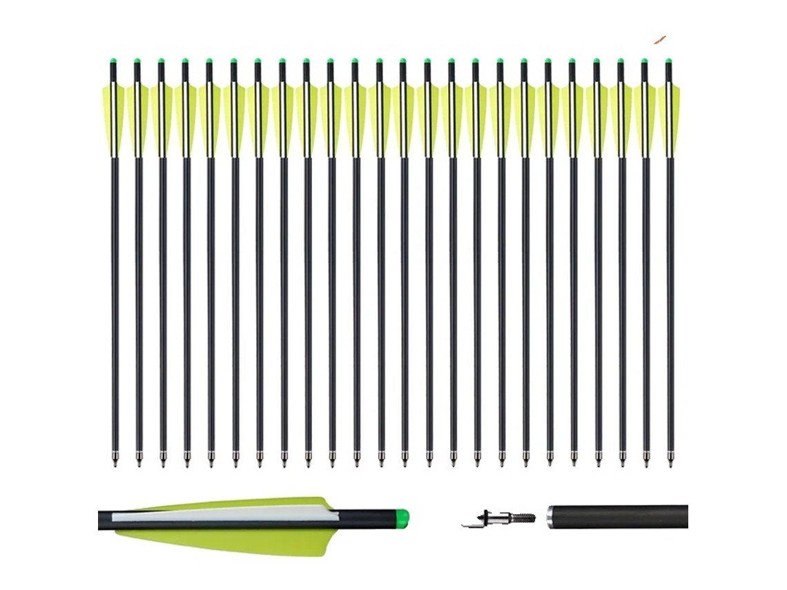 Flechas de carbono, material de carbono mixto, punta de flecha extraíble, 24 piezas de 20 pulgadas, color amarillo OEM