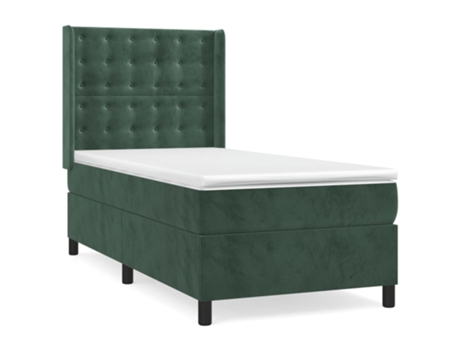 vidaXL Cama con somier y colchón 90x190 cm terciopelo verde oscuro