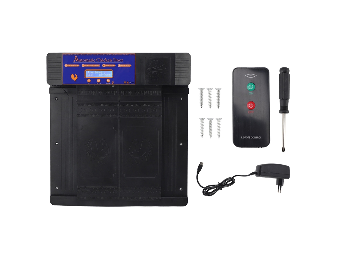 Abridor automático de puerta para gallinero, control remoto inteligente de doble apertura, puerta eléctrica para gallinero, 100-240 V, enchufe UE negro