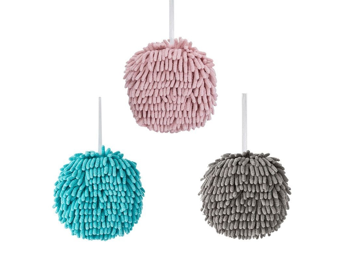 Toalla De Mano Para Baño, Sin Pelusa (paquete De 3, Rosa, Azul, Verde), Microfibra De Chenilla Con Cordón Para Colgar.