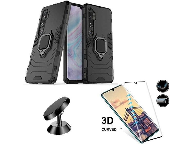 Kit Funda, Soporte y Protector de Cristal Templado Xiaomi Mi Note 10 Lite 3x1 360º Impact Protection