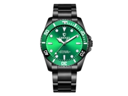 Reloj Luminoso Para Hombre Con Brazalete De Acero Inoxidable, Resistente Al Agua Y Esfera Giratoria (verde).