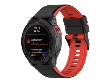 Correa de Silicona 22mm bicolor ajustable para Garmin Fenix 7/6/5/Amazfit Falcon - negro/rojo