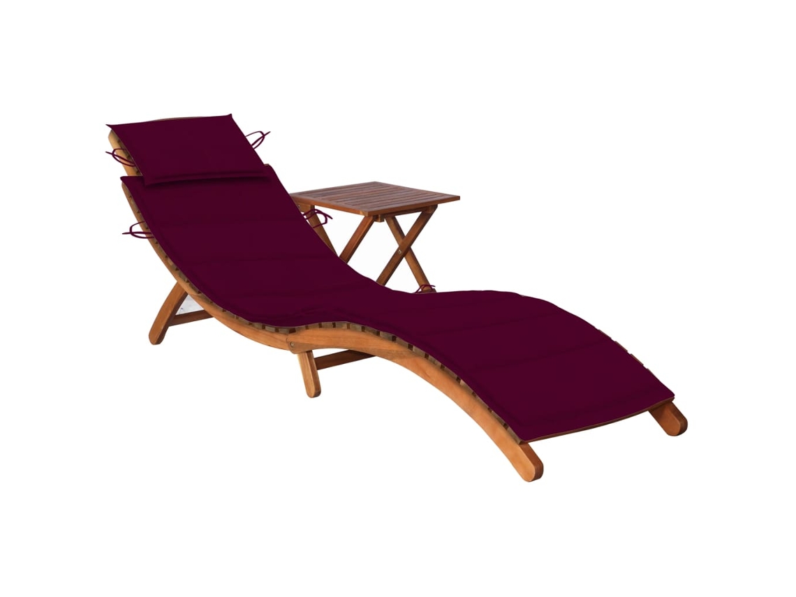 Tumbona Lounger de Jardín con Mesa y Cojín Madera de Acacia Maciza