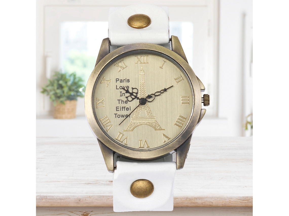 Reloj De Pulsera Unisex Estilo Retro Punk Con Números Romanos, Piel Sintética Blanca.