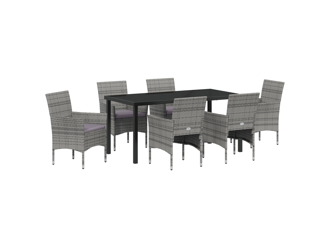 Conjunto de comedor de jardín Vidaxl de 7 piezas de ratán gris