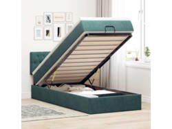 Estructura De Cama Otomana Con Colchón Terciopelo Verde Oscuro