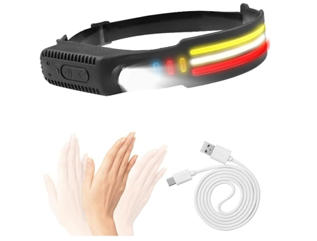 BISBISOUS Linterna Frontal Led Recargable 1200Lm con Control por Sensor de Movimiento 10 Modos de Luz Ipx4 Impermeable Negro