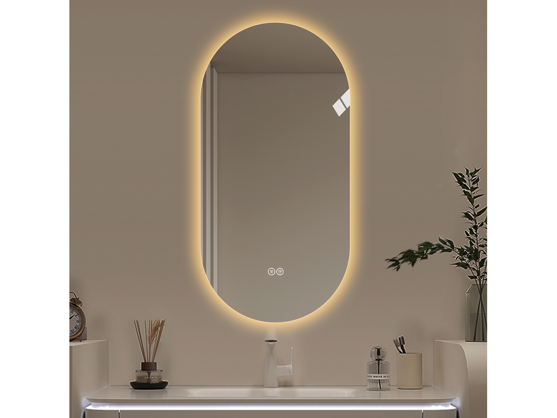 Espejo de baño de 60x120 cm - LED táctil, antivaho, montaje en pared - Plateado