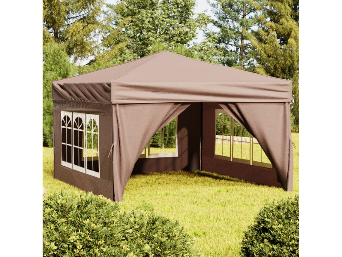 Carpa plegable para fiestas con paredes laterales, 3 x 3 m, gris y marrón, Dkd Home Decor
