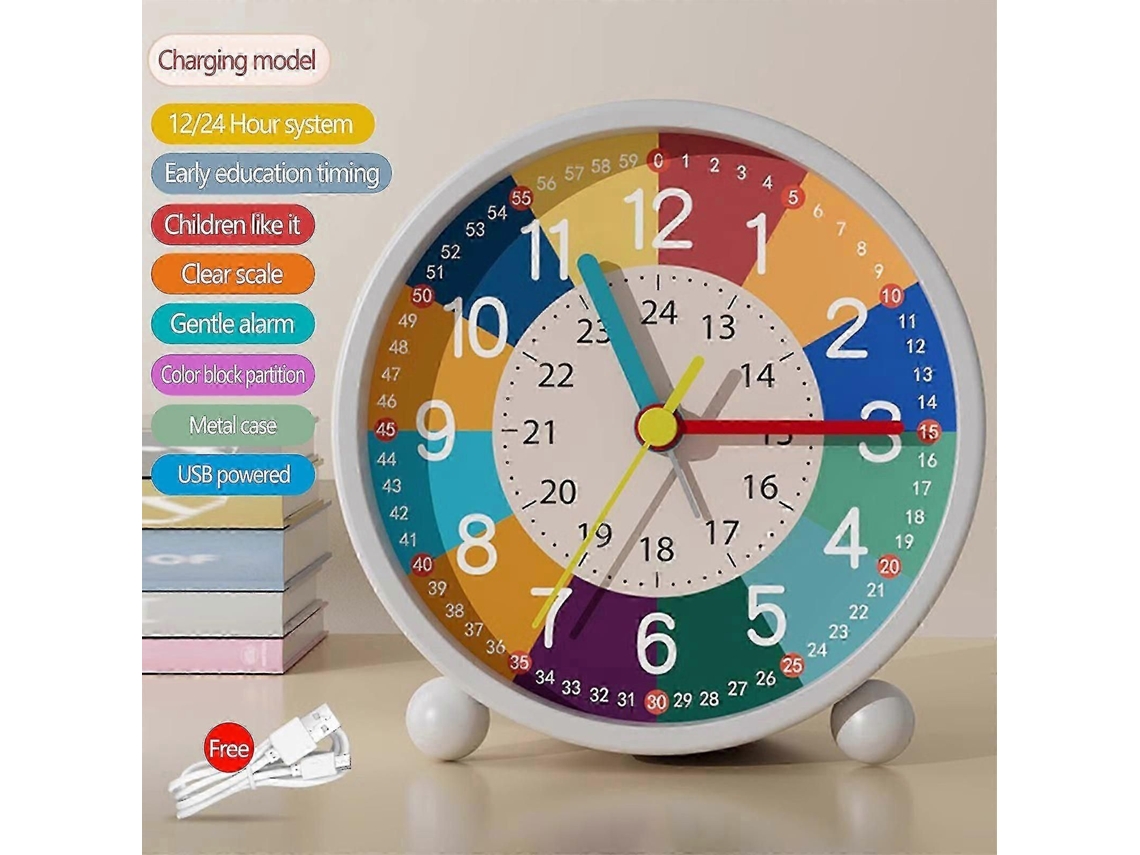 Despertadores para dormitorios, despertador infantil, analógico, sin tictac, didáctico, de cuarzo, Jkw GOKOCO