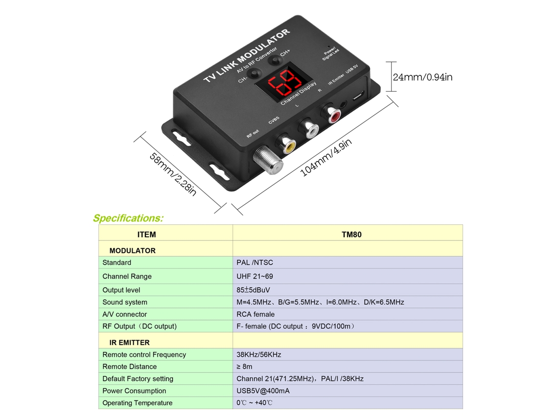 Modulador Tv Link Tm80, Convertidor Av A Rf, Accesorio Compacto Para Cine En Casa Y Vídeo.