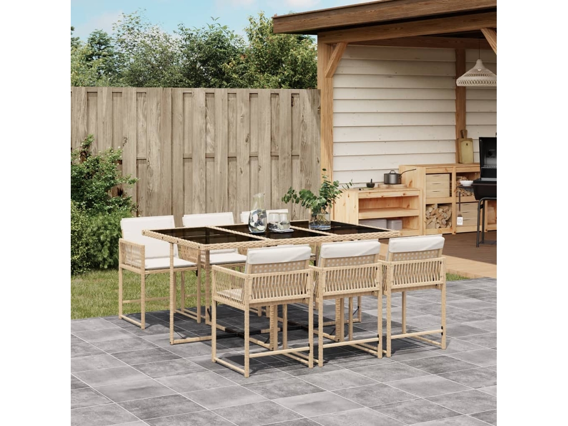 Juego de comedor de jardín de 7 piezas con cojines, mimbre sintético beige, DKD Home Decor