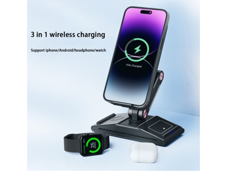 Carga inalámbrica de 15 W, plegable 3 en 1, negro BISBISOUS