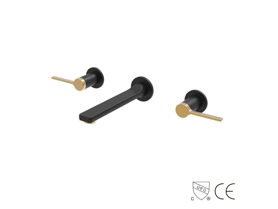 Grifo Mural Para Lavabo 404 En Latón Negro Y Dorado, Colección Scamandre