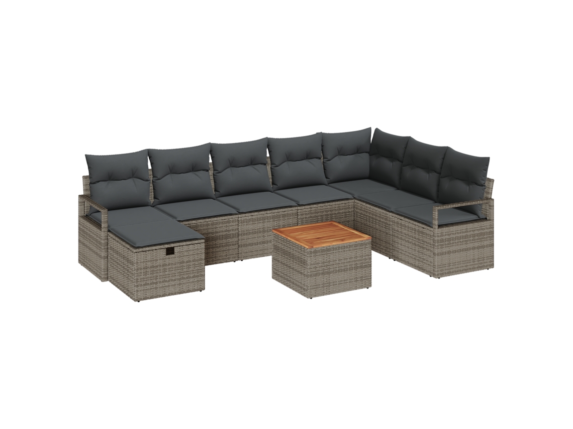 Conjunto 9 De Sofás De Jardín De Vidaxl Con Cojines Ratán Polipropileno Gris  Gris Ratán